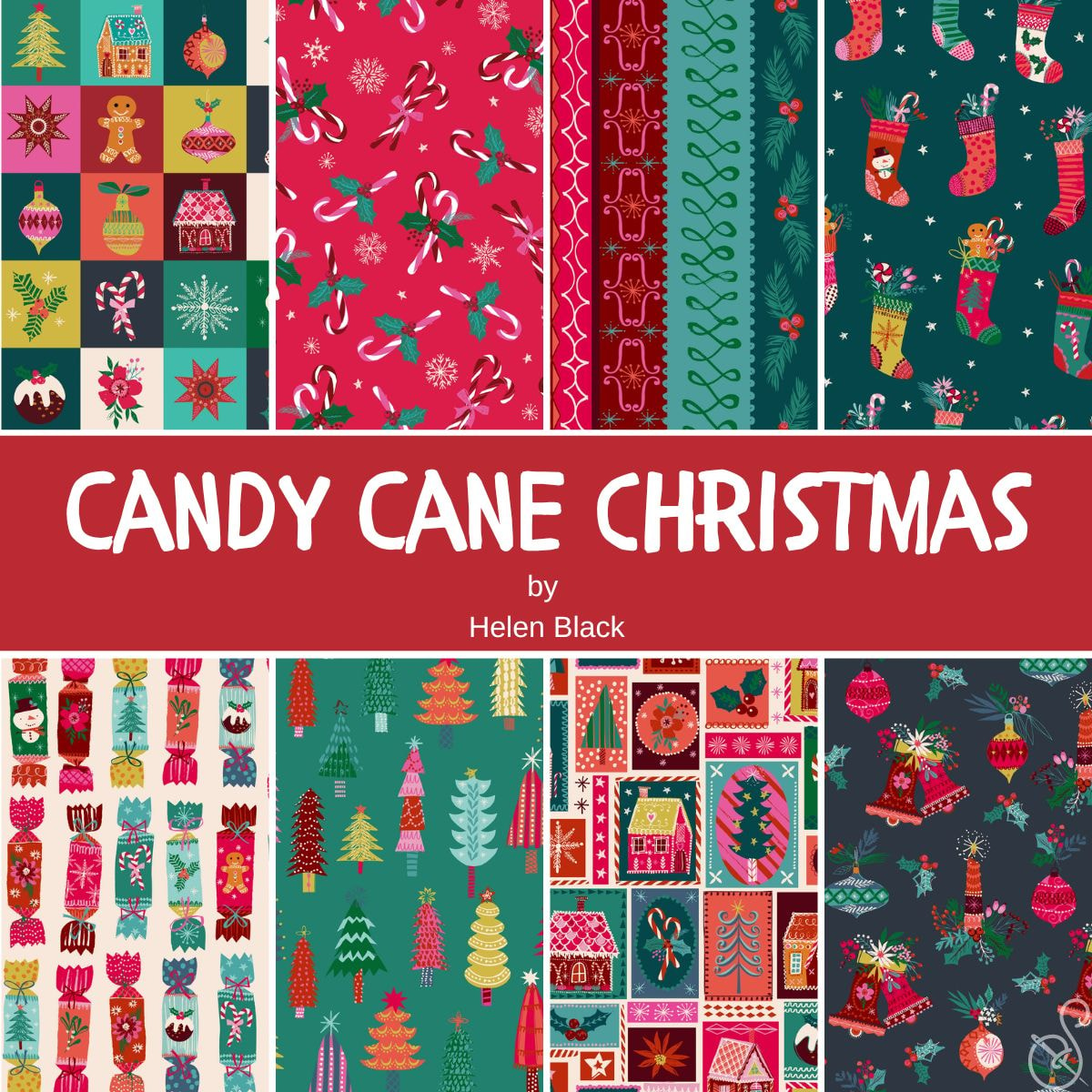 Candy Cane Christmas Fat Quarter Bundle | Helen Black | 8 FQs