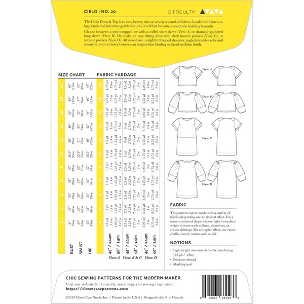 Cielo Top & Dress Pattern by Closet Core Patterns