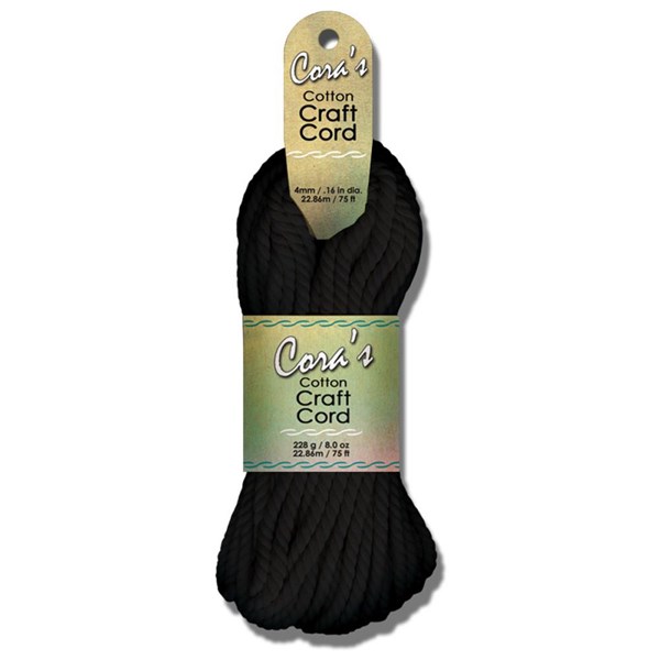 Cora's Cotton Craft Cord 4mm x 75ft Black, SKU: CCC4 02