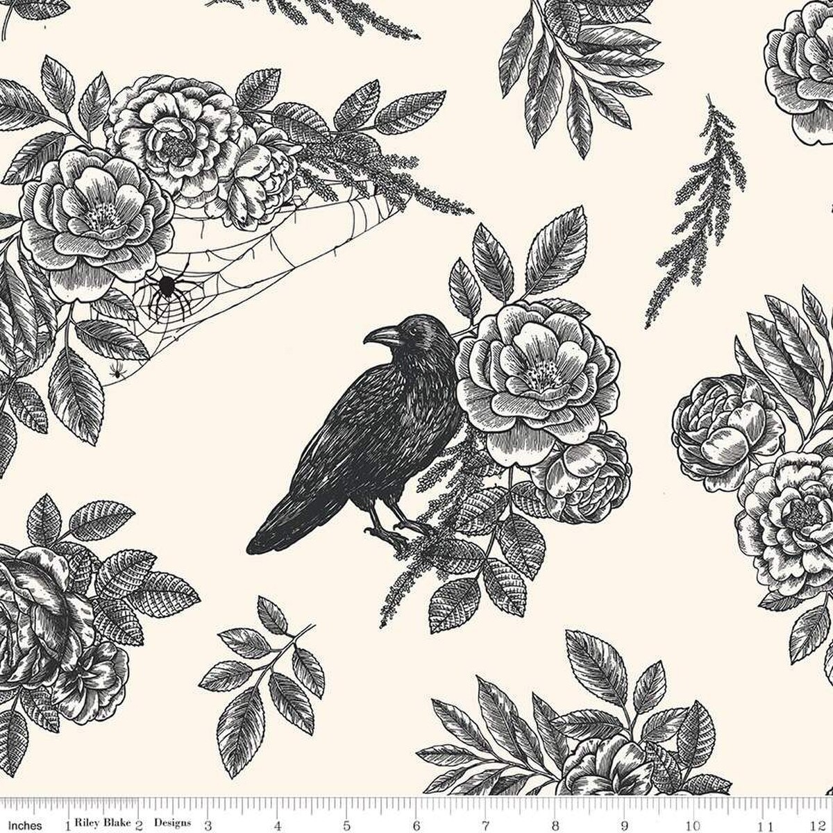 Floral Raven - Cream WIDE