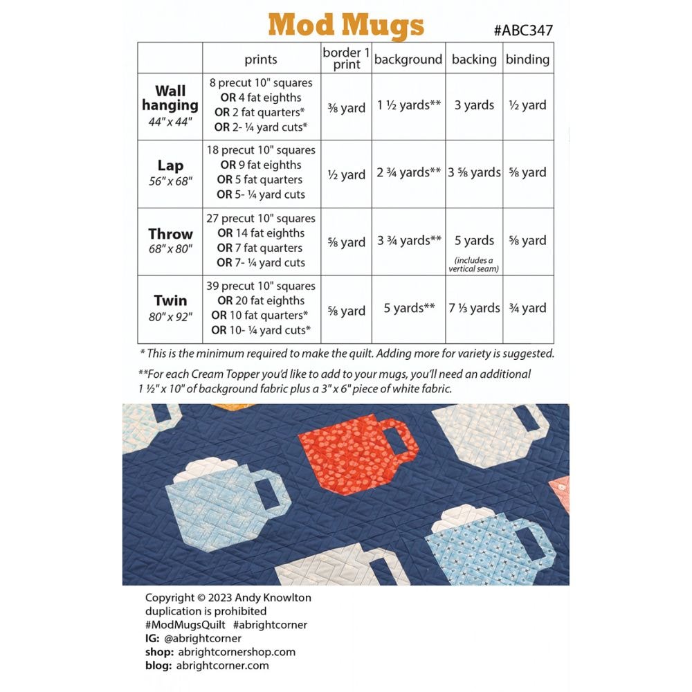 Mod Mugs Quilt Pattern | A Bright Corner