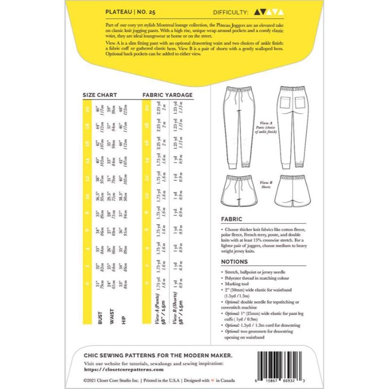 Plateau Jogger Pattern | Closet Core Patterns