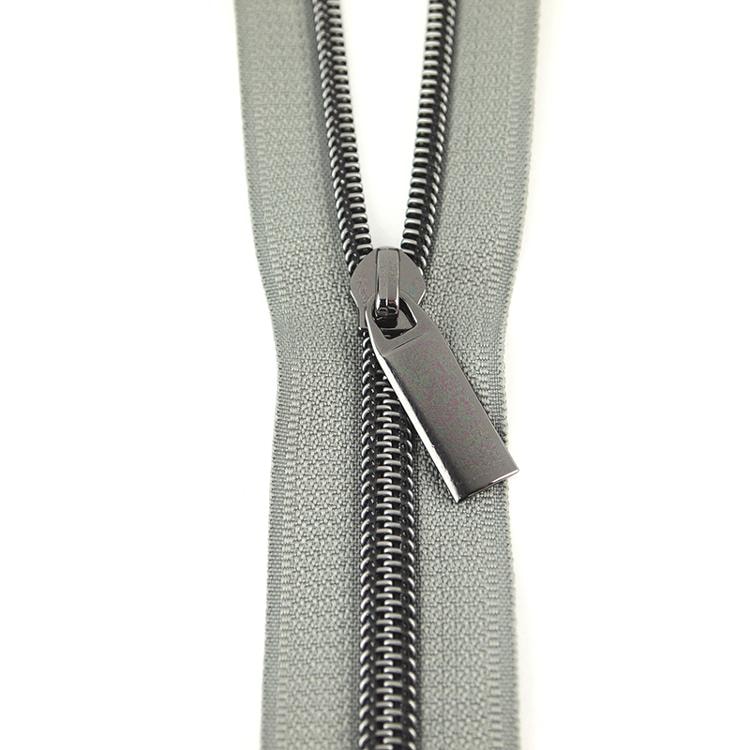 Sallie Tomato 108'' #5 Zipper by the Yard + 9 Pulls  - Gunmetal, Grey Tape