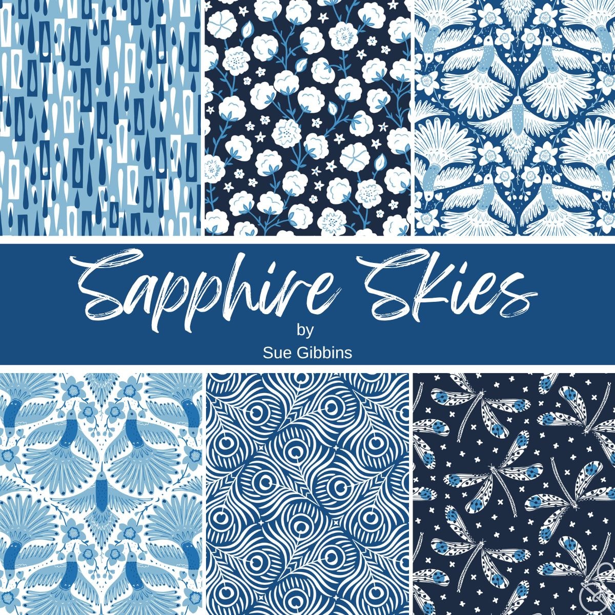 Sapphire Skies Fat Quarter Bundle | Sue Gibbins | 6 FQs