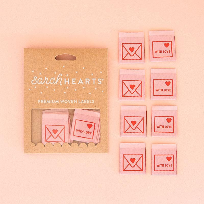 Sew In Labels | Sarah Hearts - W/Love - 1-1/4" x 1"