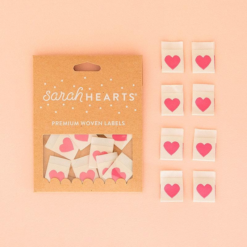 Sew In Labels | Sarah Hearts - Pink Heart - 7/8" x 5/8"