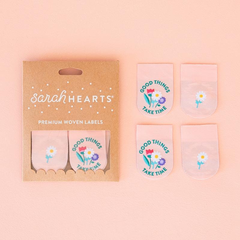 Sew In Labels | Sarah Hearts - Good Things - 1-1/4" x 1-3/4"- 4 pack
