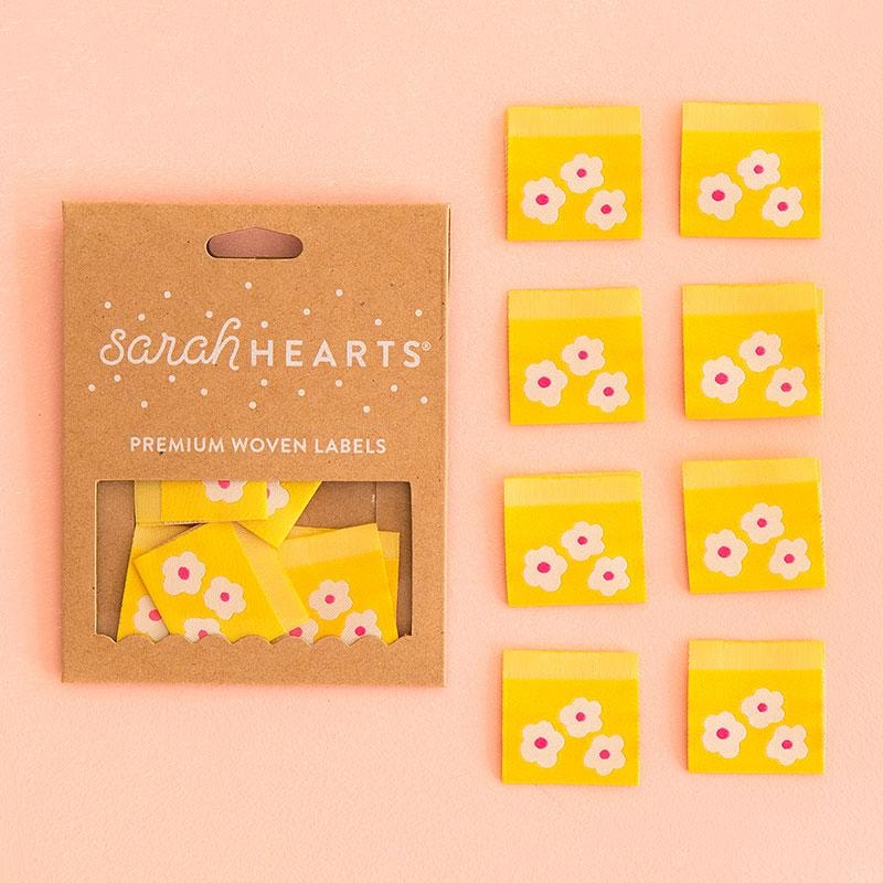 Sew In Labels | Sarah Hearts - Yellow Daisy - 1-1/8" x 1-1/8"