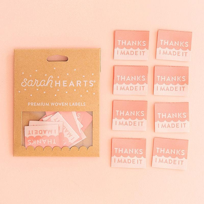 Sew In Labels | Sarah Hearts - Thanks I Made It Pink - 1-1/8" x 1"