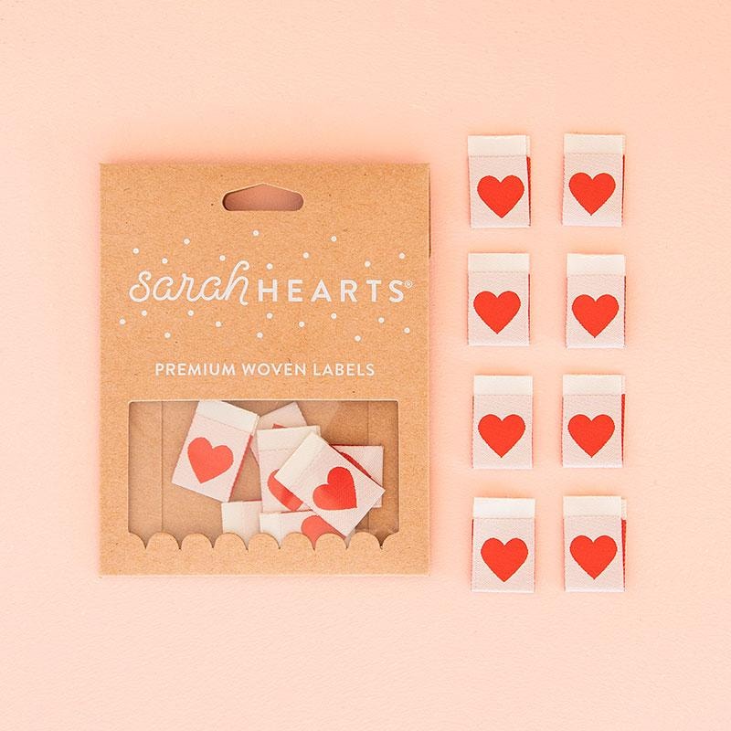 Sew In Labels | Sarah Hearts - Red Heart - 7/8" x 5/8"