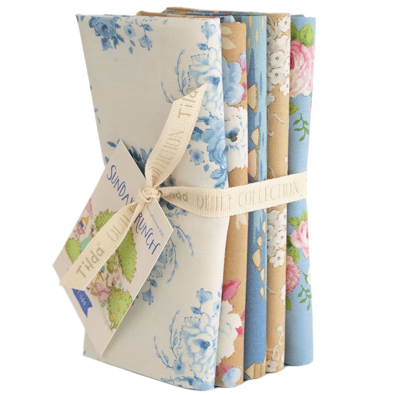 Sunday Brunch Fat Quarter Bundle | Tilda Fabrics - Blue/Sand Colorstory 5FQs