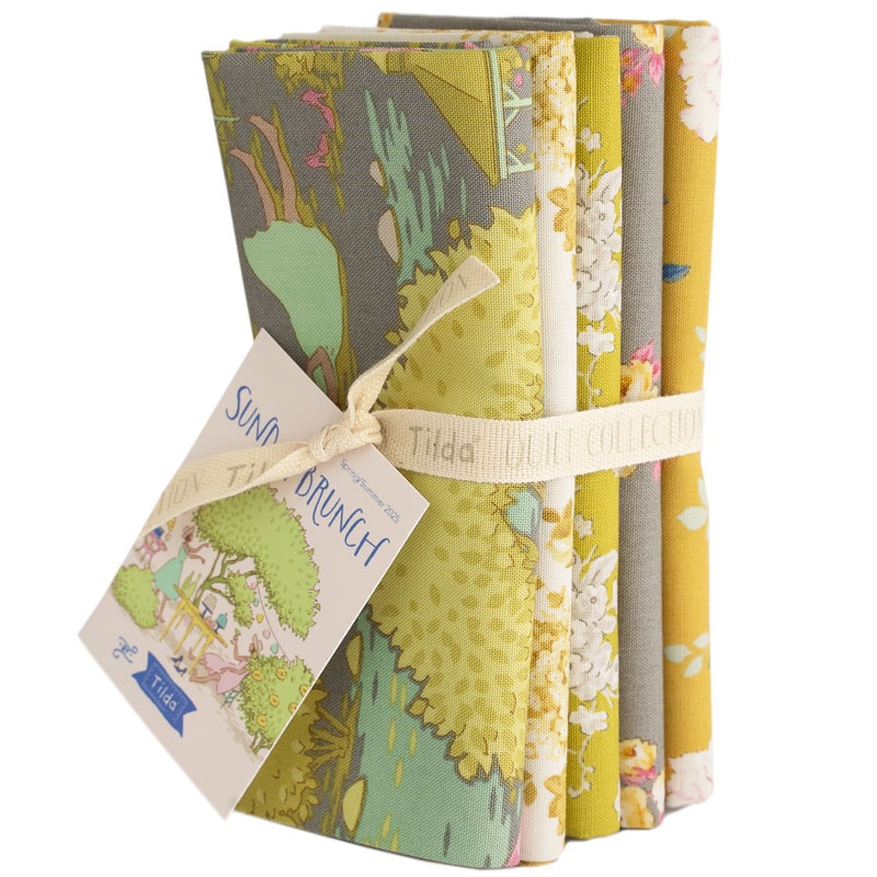 Sunday Brunch Fat Quarter Bundle | Tilda Fabrics - Grey/Yellow Colorstory 5FQs