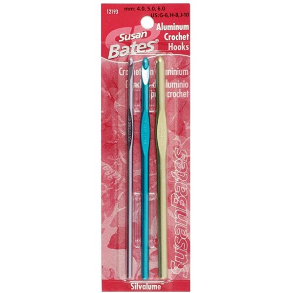 Susan Bates Silvalume Crochet Hook - US G6, H8, J10 | 4mm, 5mm, 6mm SET