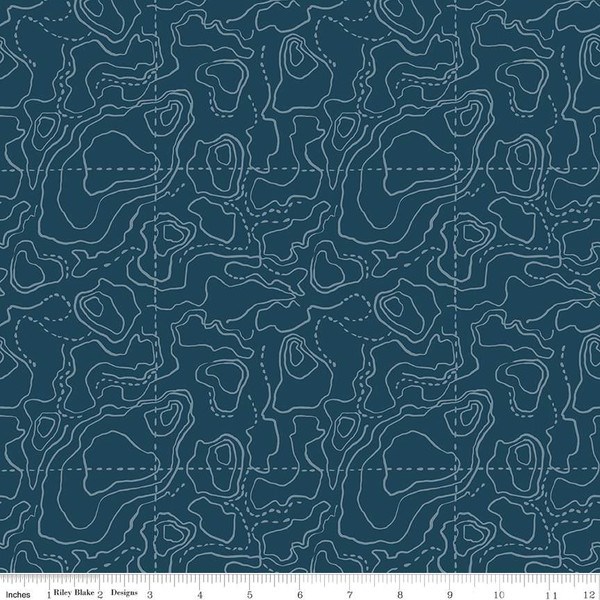 Topographic Navy Fabric Yardage | SKU: C12434-NAVY | Stash Fabrics