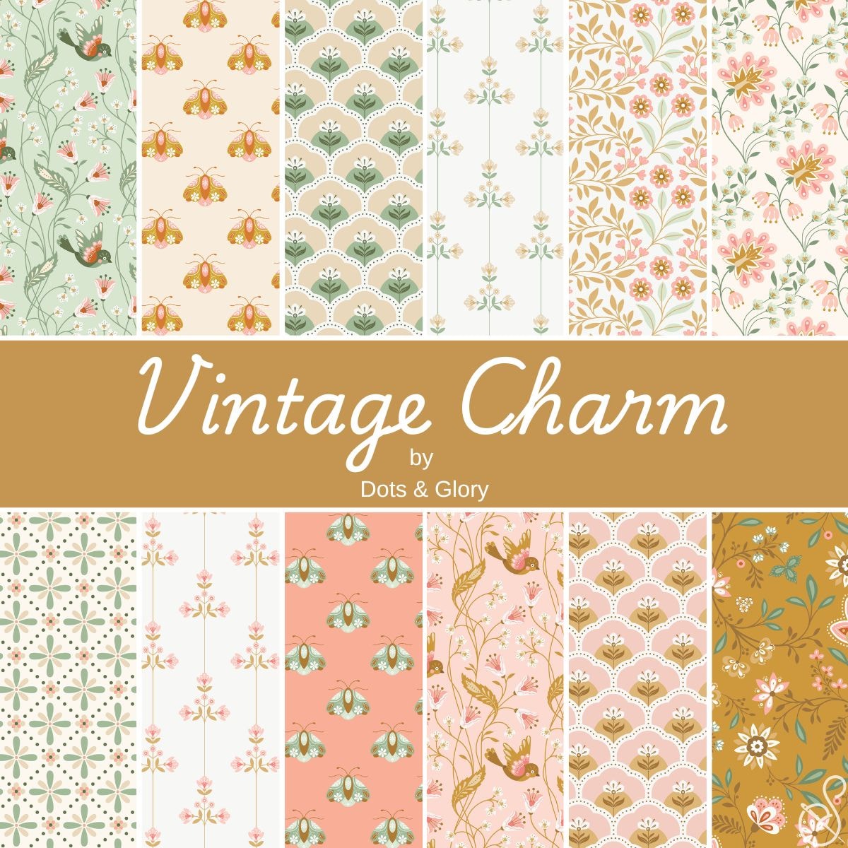 Vintage Charm Fat Quarter Bundle | Dots & Glory | 12 FQs